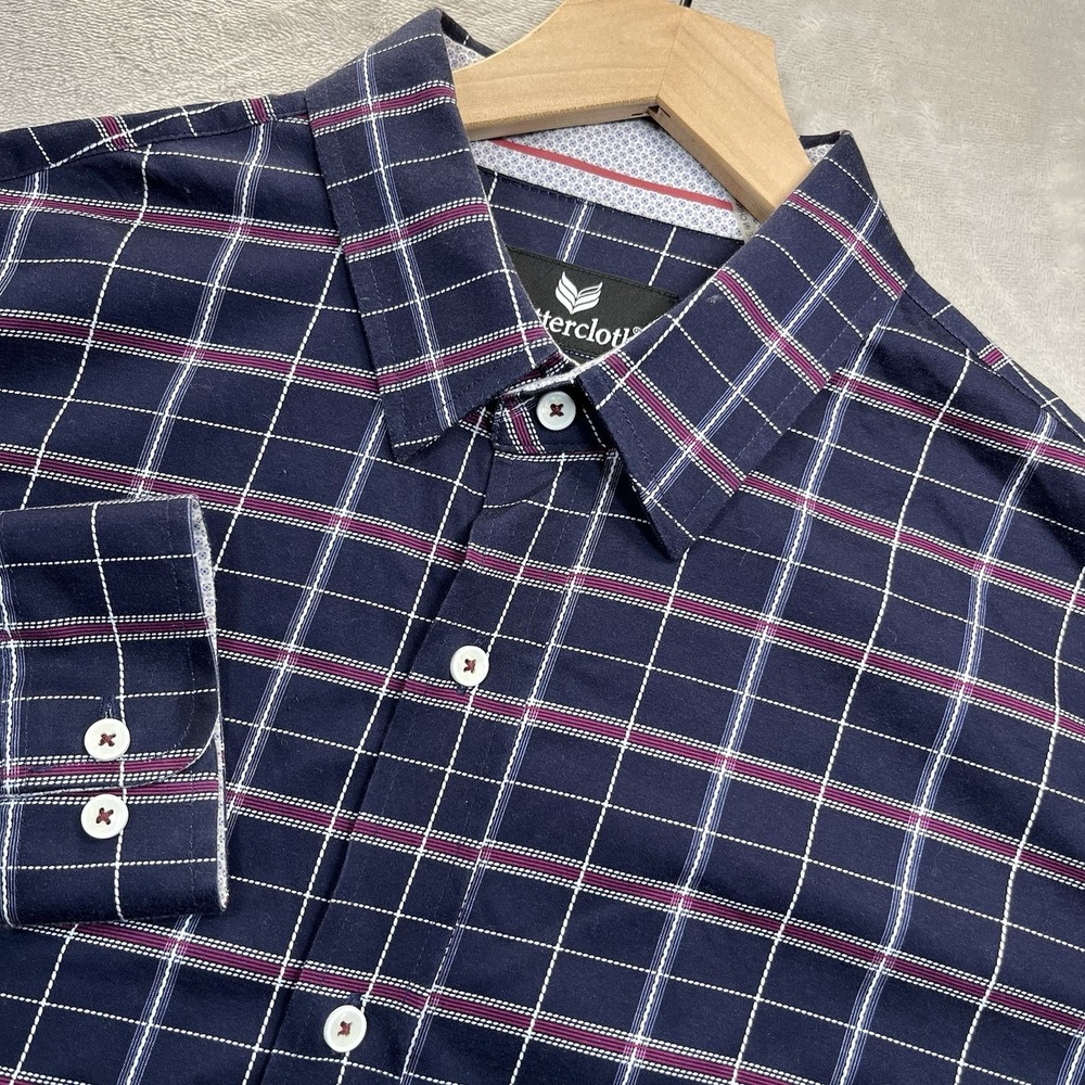 Buttercloth Shirt L Plaid Print Button Down Long Sleeve Men's